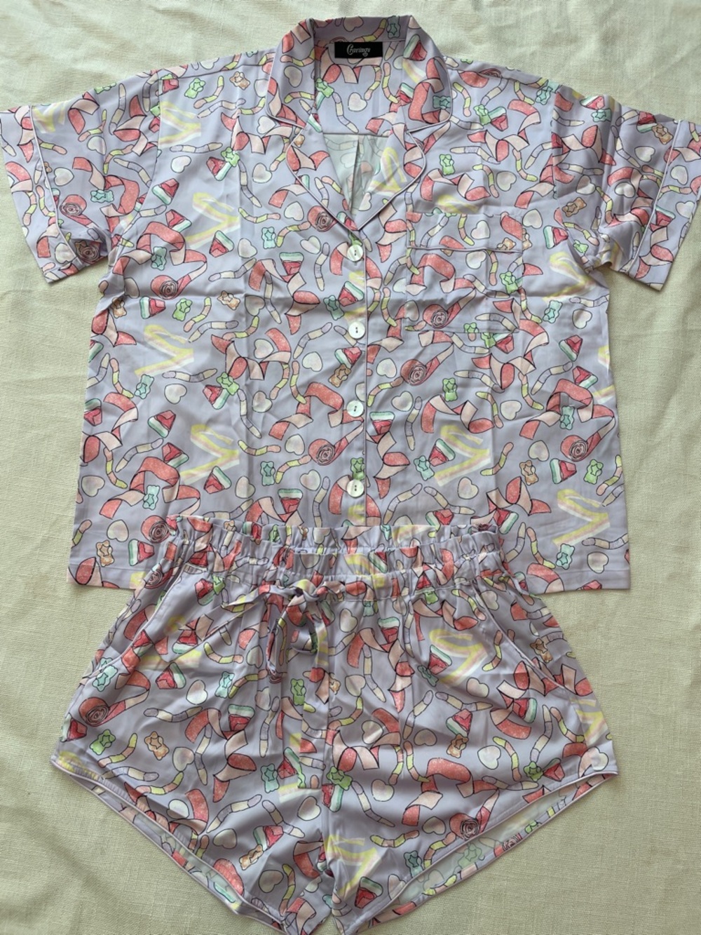 Cravings by Chrissy Teigen Sweet Tooth Candy Print Shorts Pajama Set - Lavender